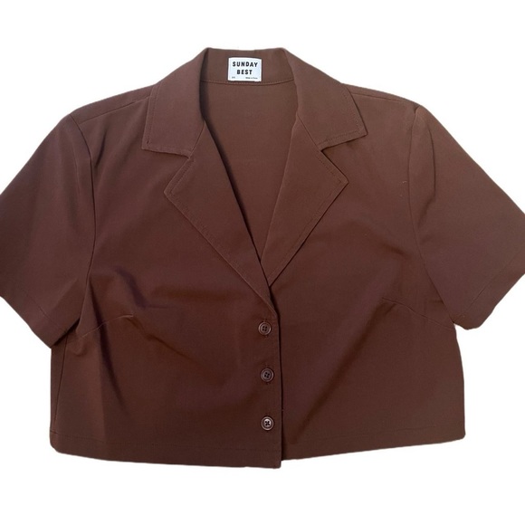 xxs sunday best aritzia brown cropped button up - Picture 1 of 2
